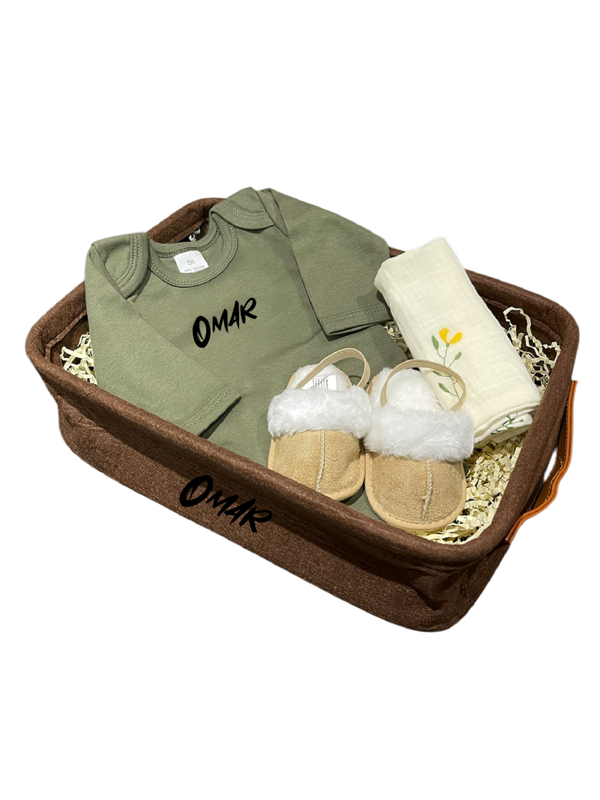 Kraamcadeau pakket mand bruin