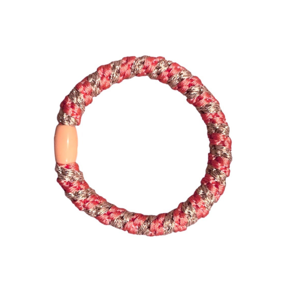 Elastiek - koraal/glitter goud