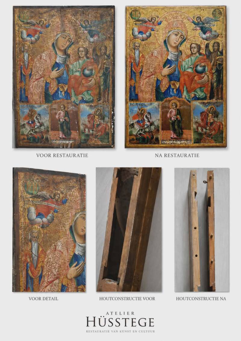  Herstel  en schoonmaken van een groot gespleten paneel.  Scchoonmaken en retoucheren.Top restauratie op museaal niveau  door restauratie afdeling van Atelier Hüsstege