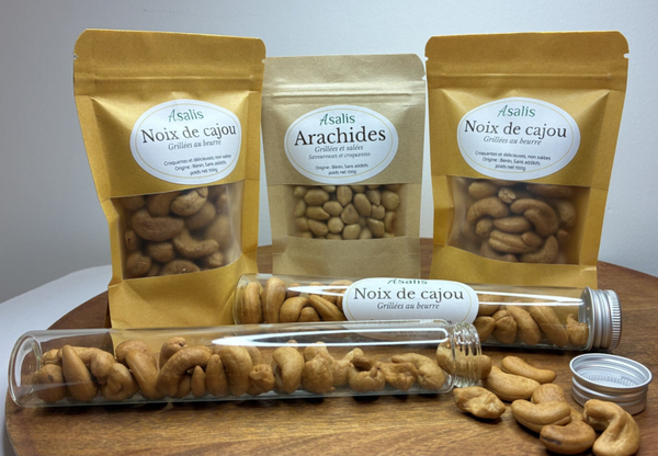 Les SNACK'asalis : Noix de cajou et arachides grillées, choisis avec soin