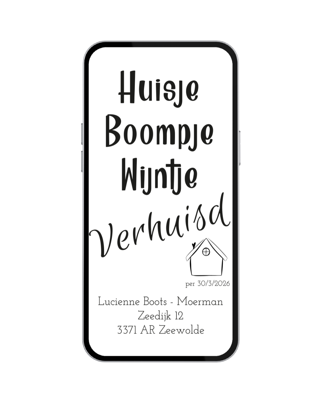 Digitale verhuiskaart: Huisje Boompje Wijntje Verhuisd - Nr. 004
