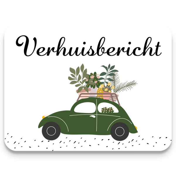 Verhuiskaart - Verhuisbericht Kever Groen met plantjes