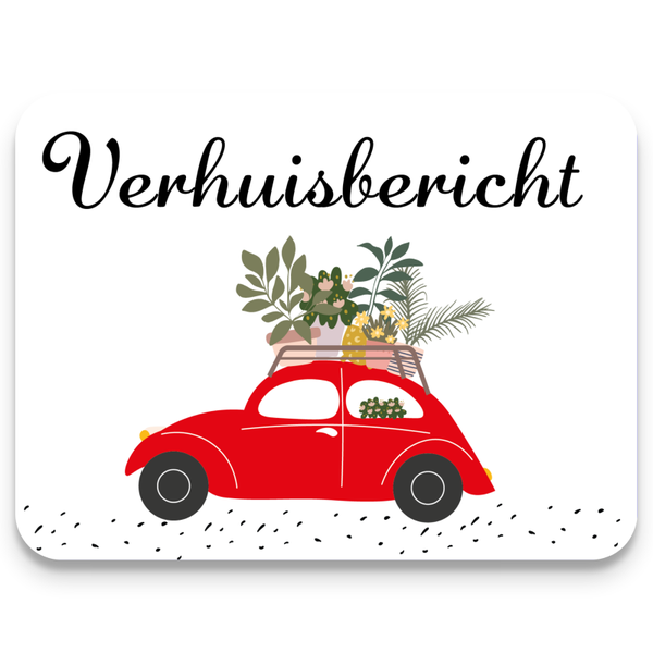 Verhuiskaart - Verhuisbericht Kever Rood met plantjes