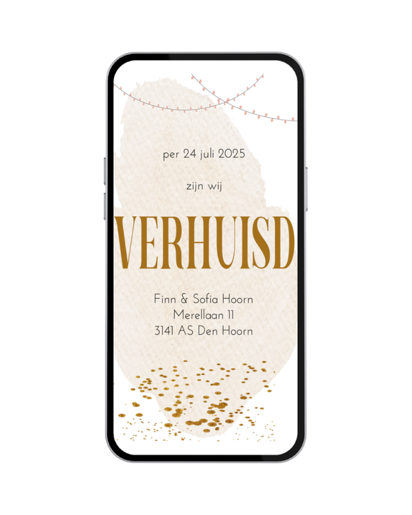 Digitale verhuiskaart: VERHUISD (bruin tinten) - Nr. 003