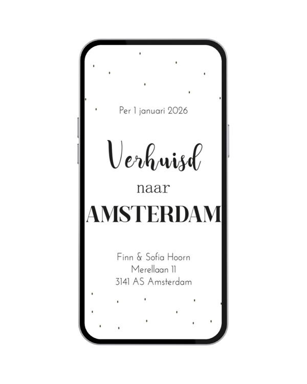 Digitale Verhuiskaart: Verhuisd naar Amsterdam (of elke andere plaatsnaam) - Nr. 013