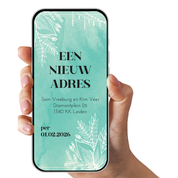 Digitale Verhuiskaart: Een nieuw adres - aqua blauw