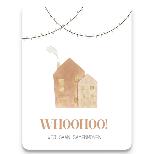 Verhuiskaart - Whoohoo wij gaan samenwonen - bruine huisjes