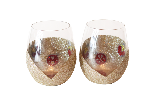 Kerst Glitterglazen | Waxinelichthouder  | Champagnekleur