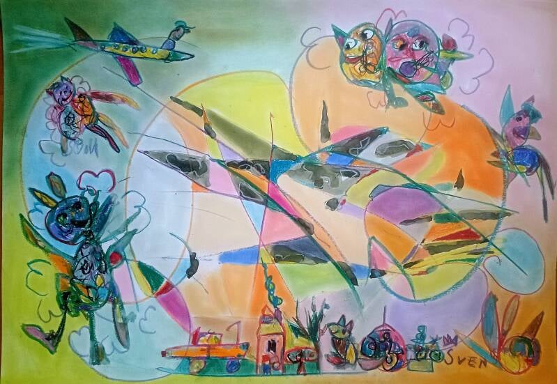 Featuring with King Sven and the Boys with Jimmy Groen drawing in oil pastel and water color 