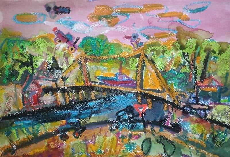 View on the bridge of Kanne artwork of Alex with Jimmy 