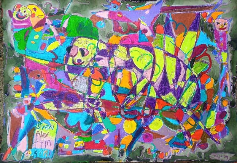 The seventh Kriskras featuring Tim's wasp, drawing by Tim and Alex and Rainbow Remi and King Sven and Jimmy 