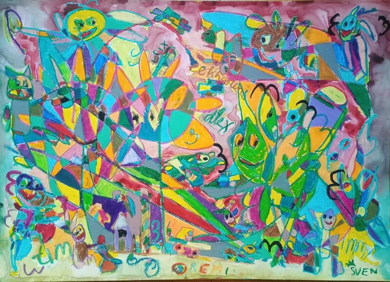 The eighth Kriskras with Tim Alex King Sven and Rainbow Remi and Jimmy Groen drawing