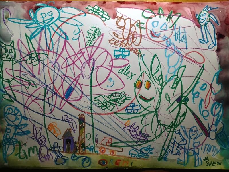 The eighth Kriskras stage 1 drawing by Tim and Alex and Rainbow Remi and King Sven 