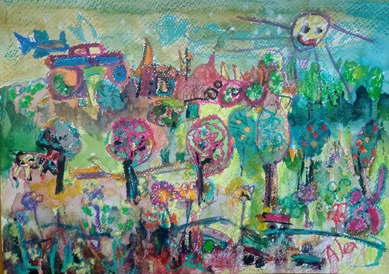 Orchard near the river drawing by Alex and finished by Jimmy Groen 