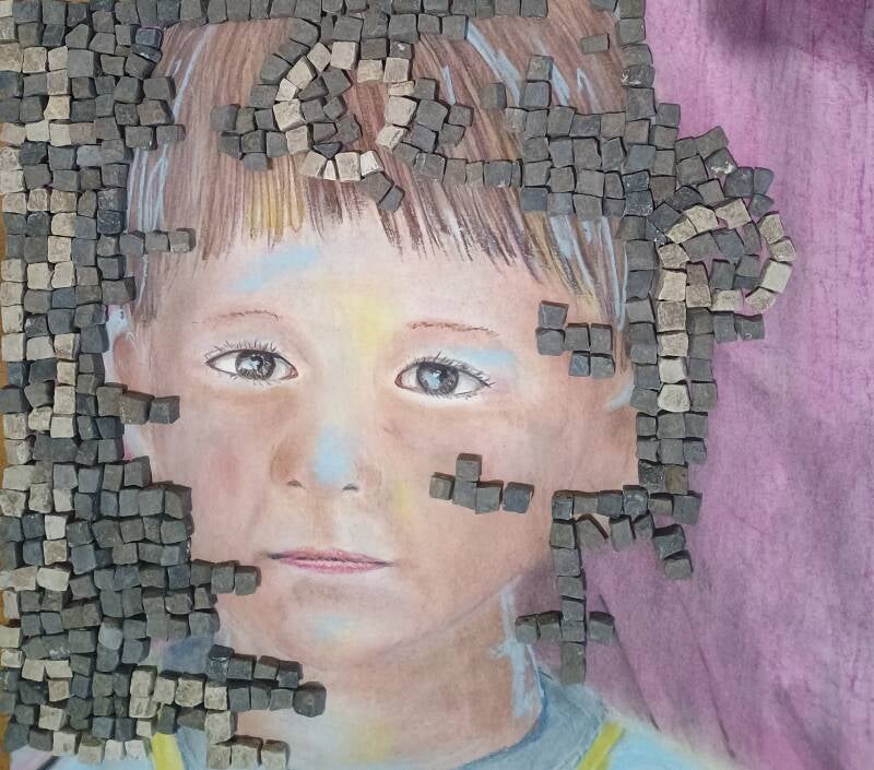 Hidden desire drawing of a boy with Roman mosaic by Jimmy Groen