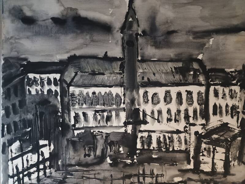 Van Lodenstein College, Amersfoort, drawing in ink by Jimmy Groen