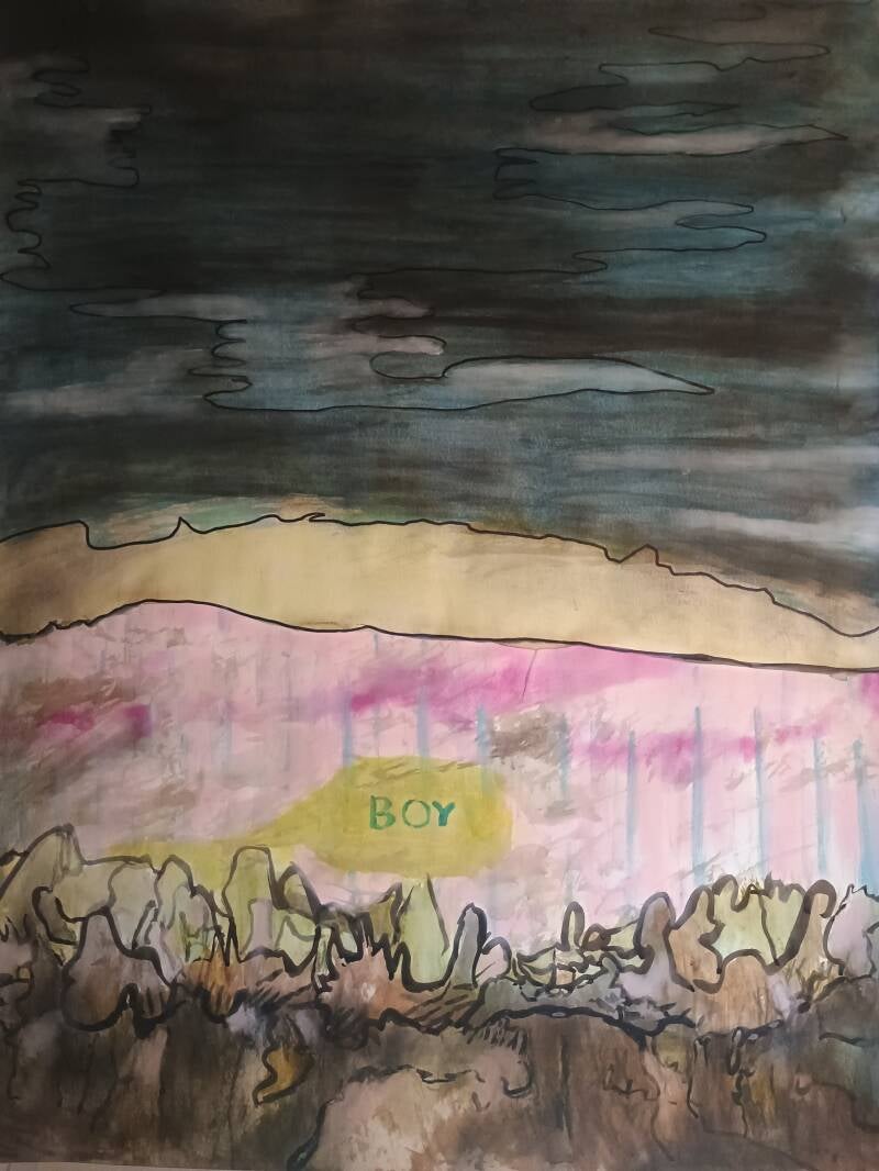 Boy is everywhere drawing of a landscape by Jimmy Groen