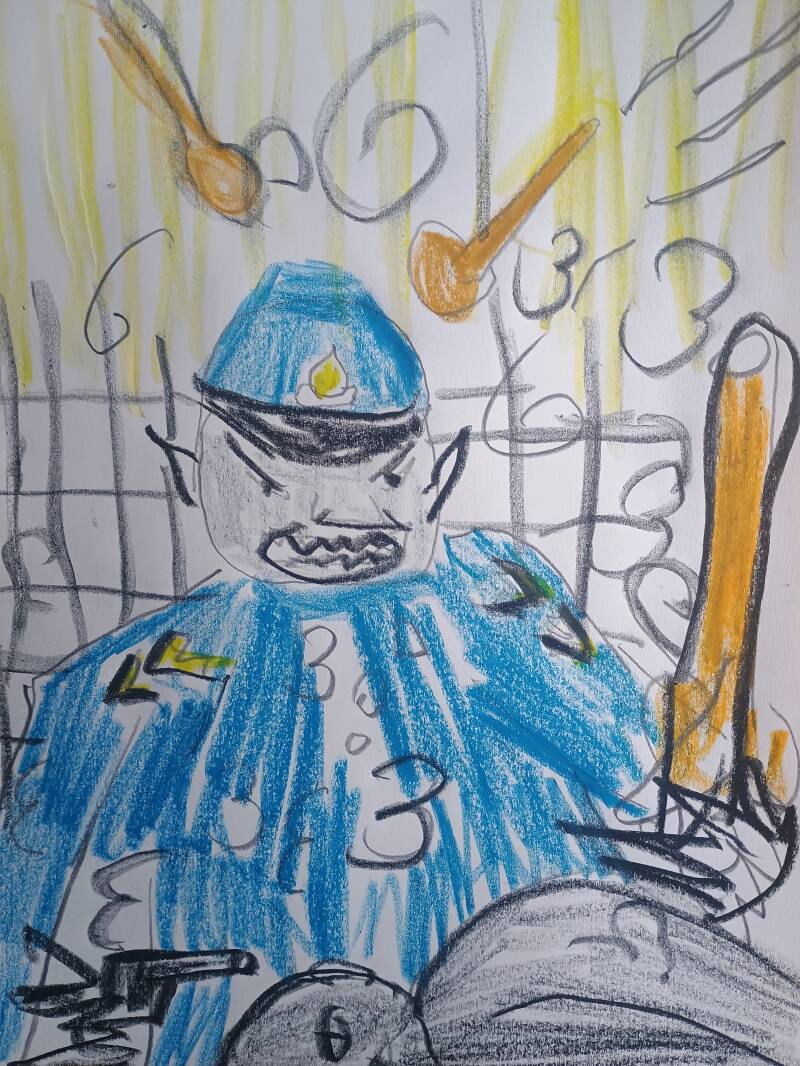 Drawing Police violence in police cell in the Netherlands 