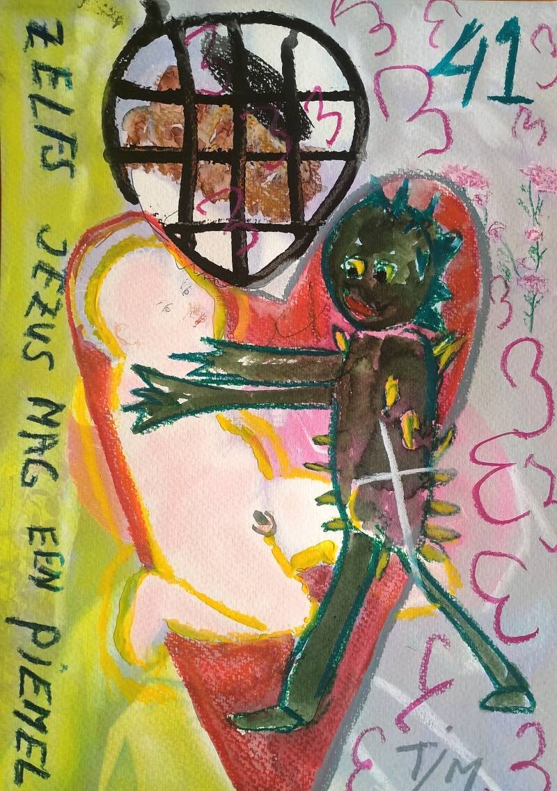 Zelfs- Jezus- mag -een- piemel drawing by Tim and Jimmy