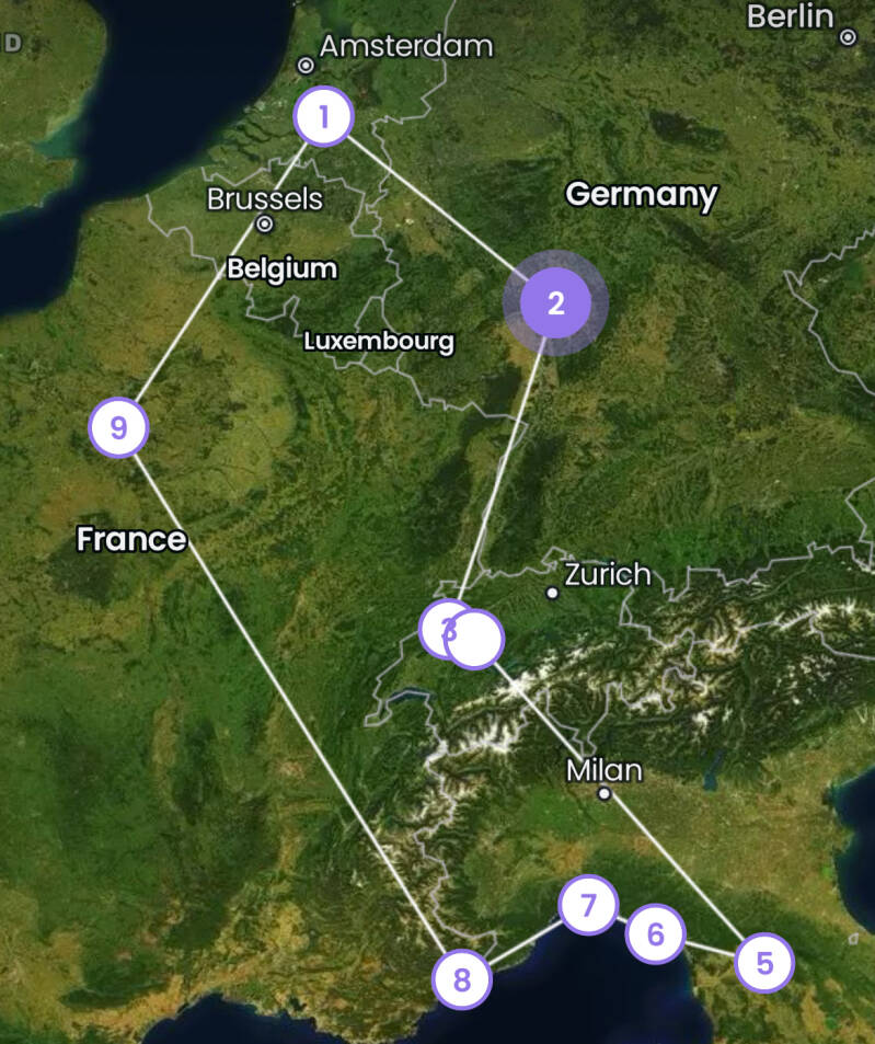 Reisroute treinreis Europa