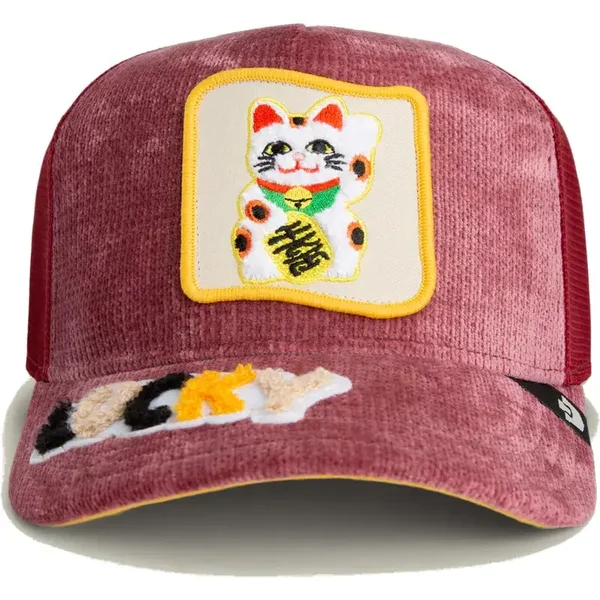 Goorin Bros. Lucky Maneki-Neko Gorra roja estilo camionero «Happy Thoughts The Farm Cat»