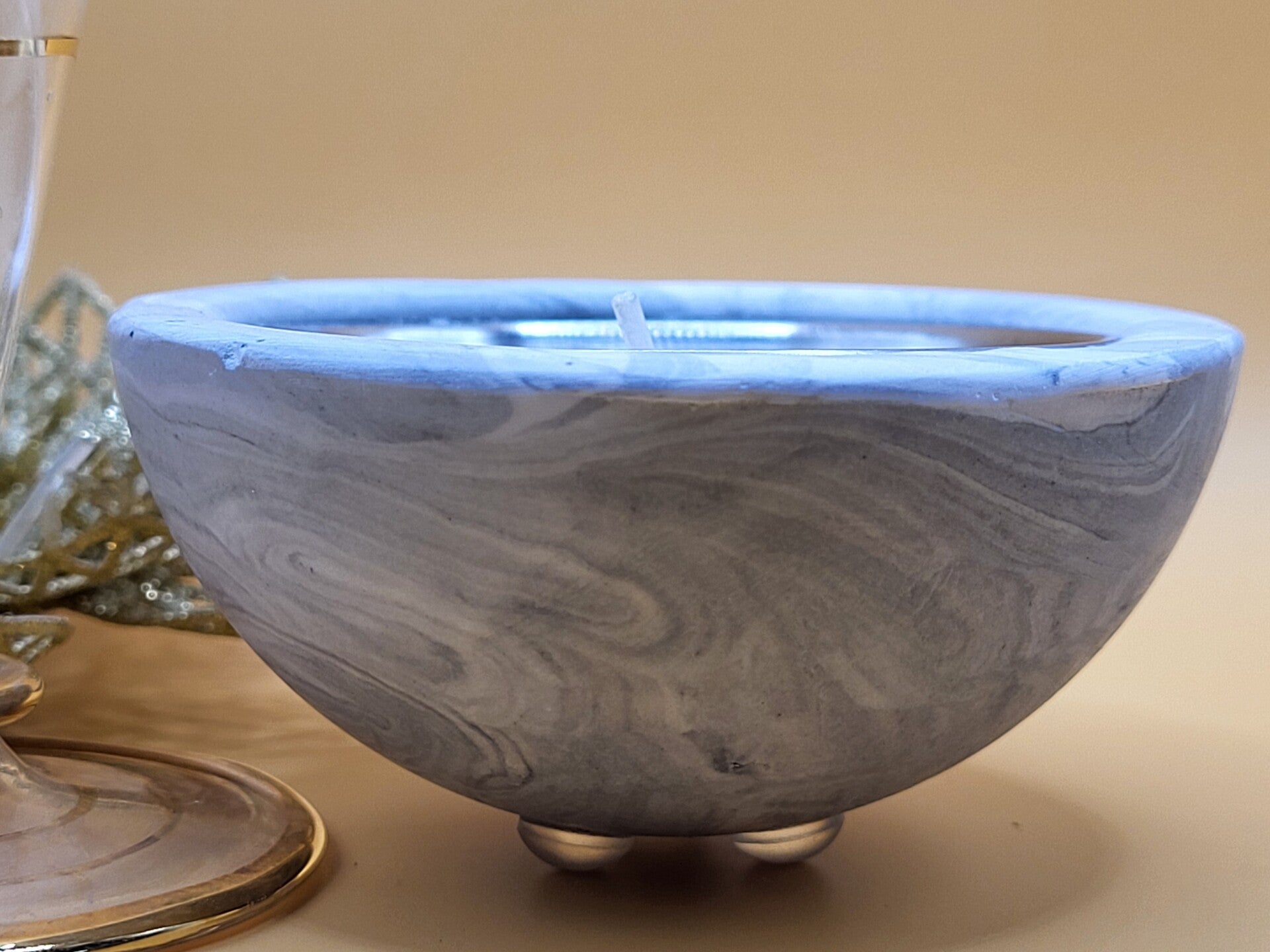 Photophore Jesmonite marbre noir et blanc