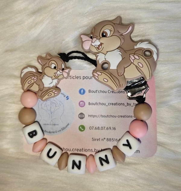 Attache tétine en silicone motif Bunny