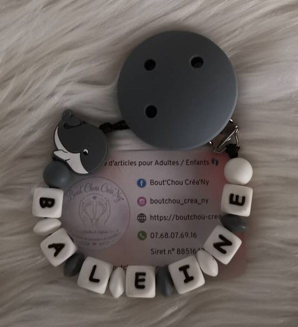 Attache tétine en silicone motif Baleine