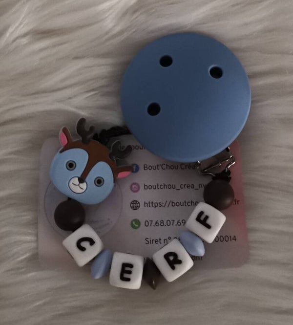 Attache tétine en silicone motif Cerf