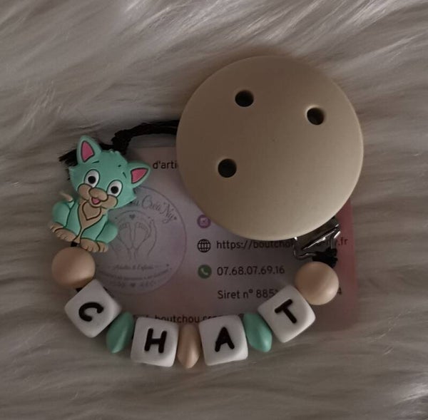 Attache tétine en silicone motif Chat