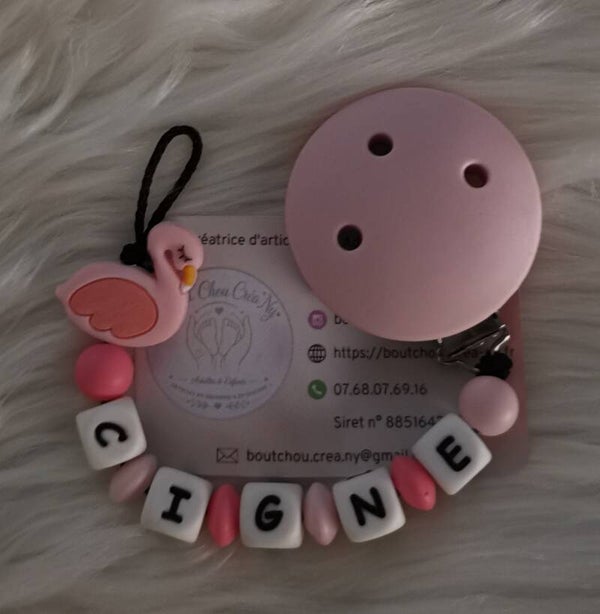 Attache tétine en silicone motif Cigne