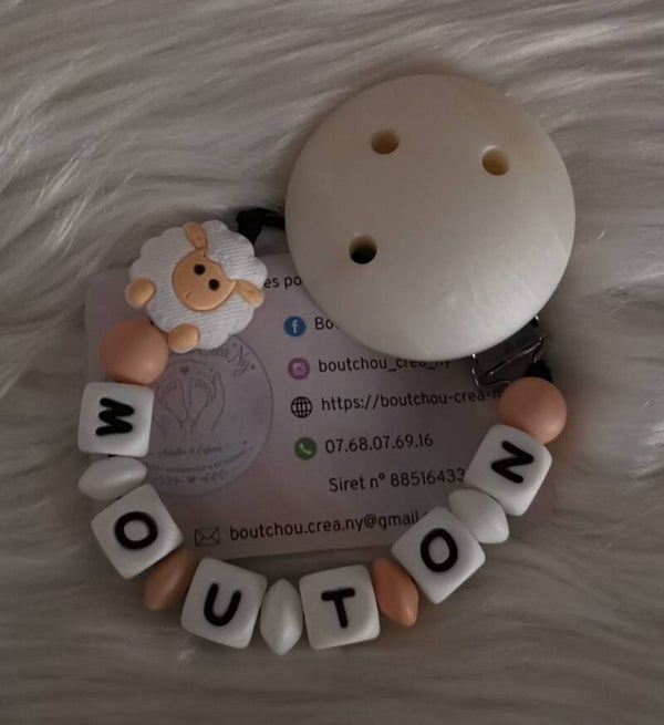 Attache tétine en silicone motif Mouton