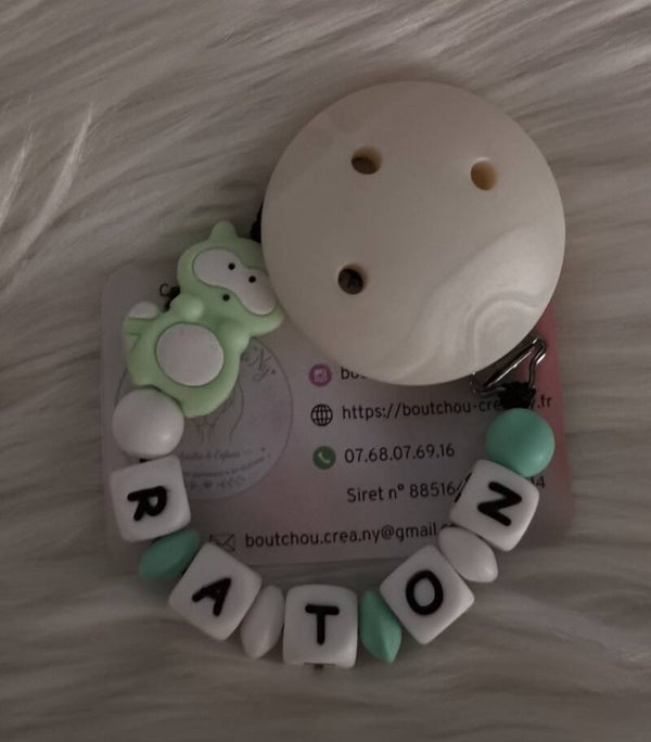 Attache tétine en silicone motif Raton