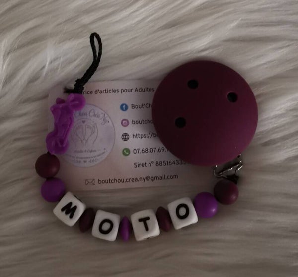 Attache tétine en silicone motif Moto
