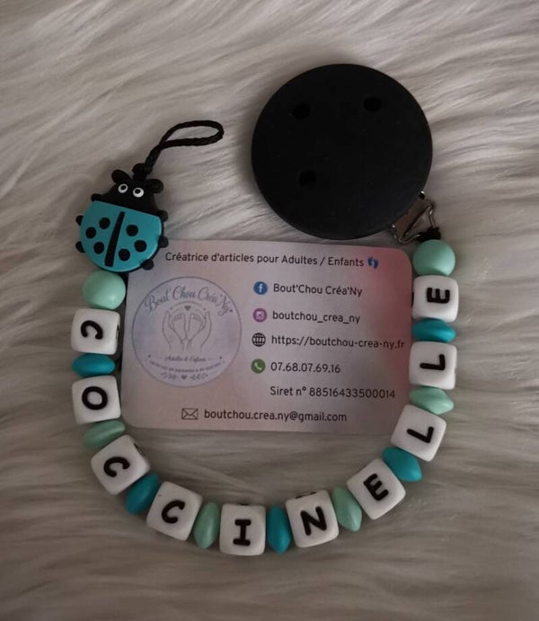 Attache tétine en silicone motif Coccinelle