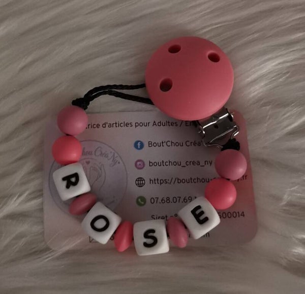 Attache tétine en silicone sans motif rose