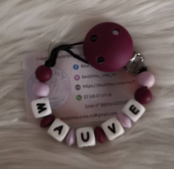 Attache tétine en silicone sans motif mauve