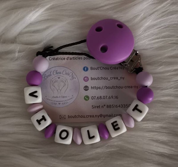 Attache tétine en silicone sans motif violet