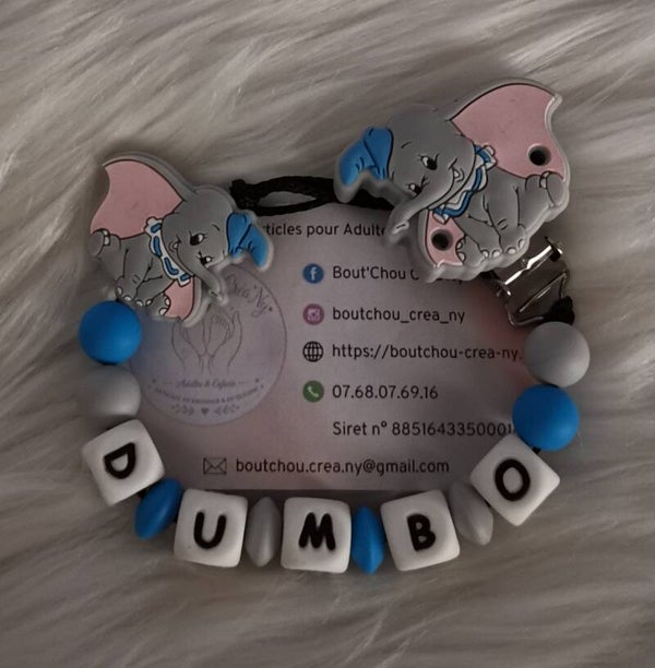 Attache tétine en silicone motif Dumbo