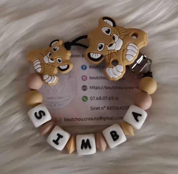 Attache tétine en silicone motif Simba