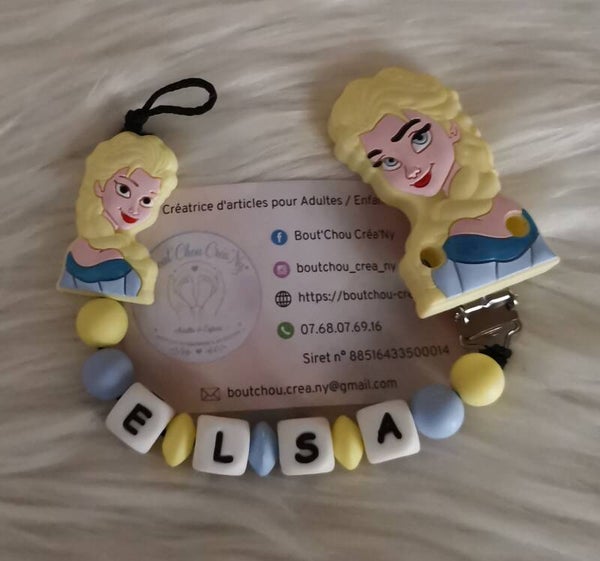 Attache tétine en silicone motif Elsa