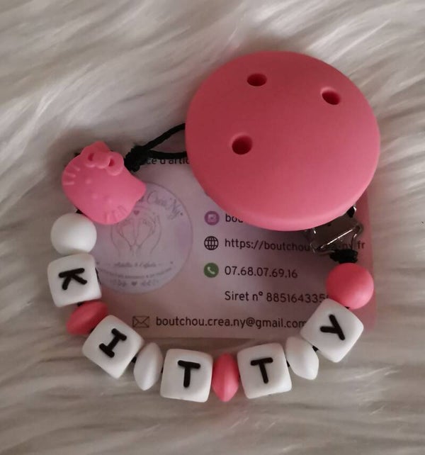 Attache tétine en silicone motif Hello Kitty