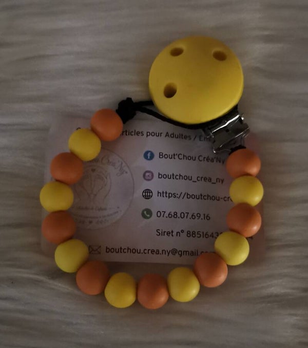 Attache tétine en silicone sans prénom Jaune / Orange