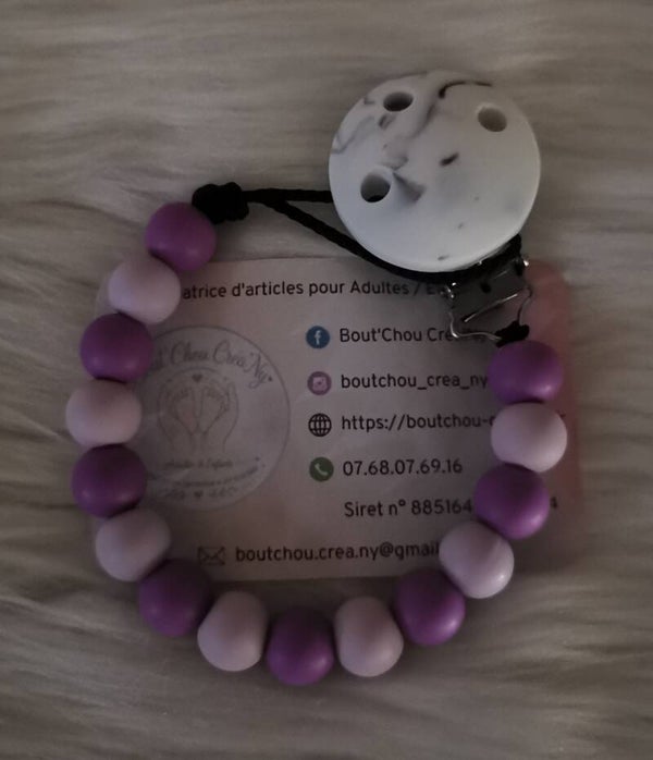 Attache tétine en silicone sans prénom Violet clair / Violet foncer