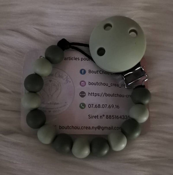 Attache tétine en silicone sans prénom Vert clair / Vert foncer