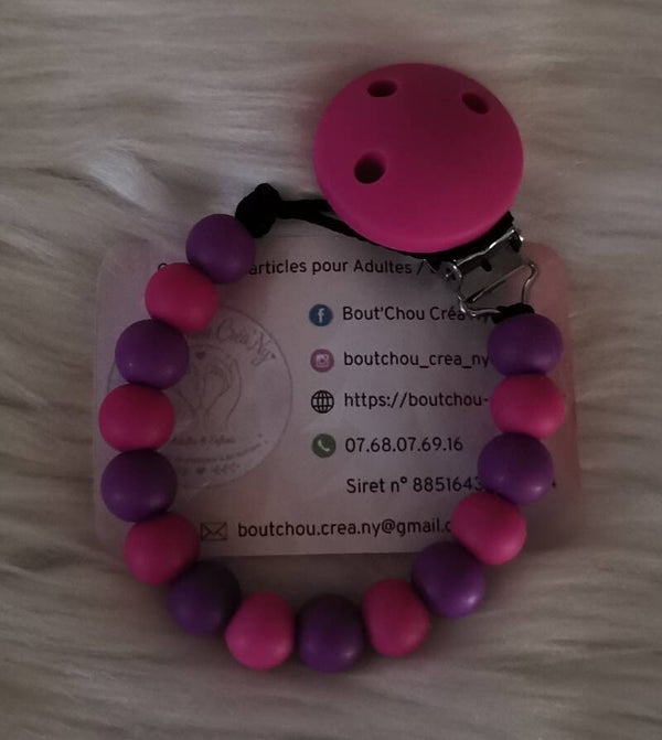 Attache tétine en silicone sans prénom Rose / Violet