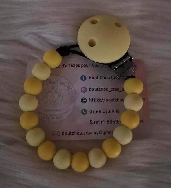 Attache tétine en silicone sans prénom Jaune
