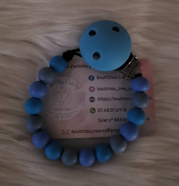 Attache tétine en silicone sans prénom Bleu