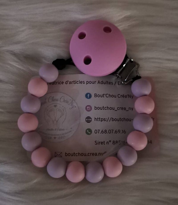 Attache tétine en silicone sans prénom Rose pastel / Violet pastel