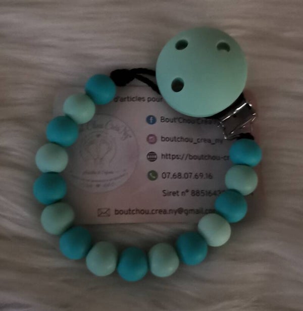 Attache tétine en silicone sans prénom Vert pastel / Vert turquoise